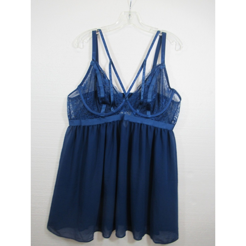 Torrid Caged Rhinestone Babydoll Chemise Plus Size 2X Blue Sleeveless